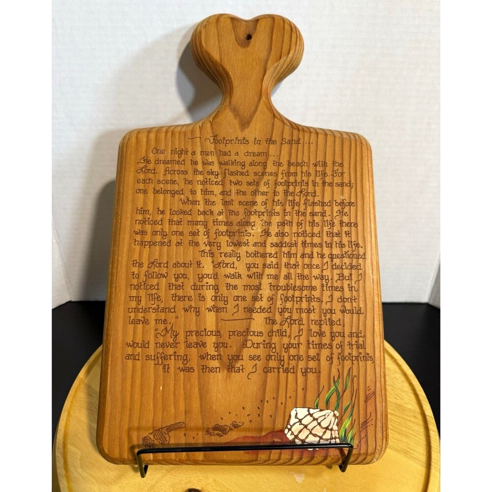 Footprints in the Sand Wooden Paddle Cutting Board w/ Handle, Engraved Quote